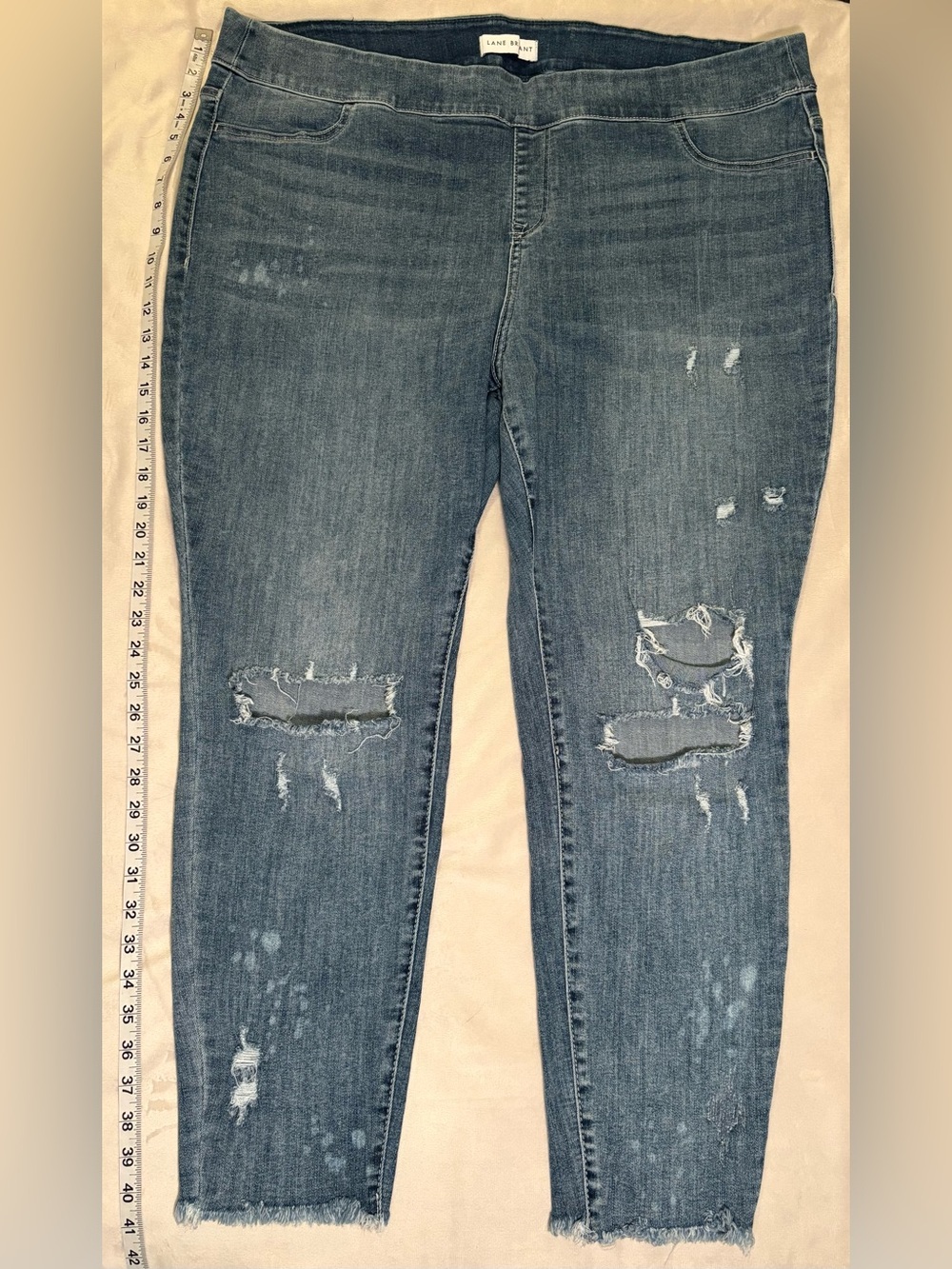 Lane Bryant Distressed Magic Waistband Band Jeggings - Medium Blue